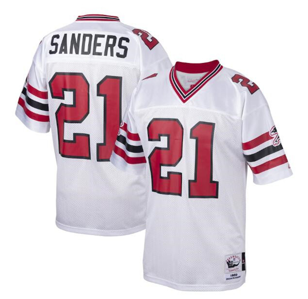 Men's Atlanta Falcons #21 Deion Sanders White Mitchell & Ness Stitched Jersey